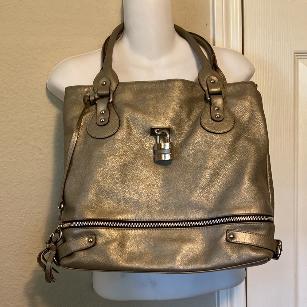 Laura DiMaggio Genuine Leather with Silver Metallic Coloring Shoulder Bag Used